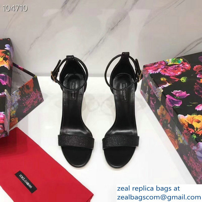 Dolce  &  Gabbana Baroque DG Heel 10.5cm Sandals Glitter Black 2019